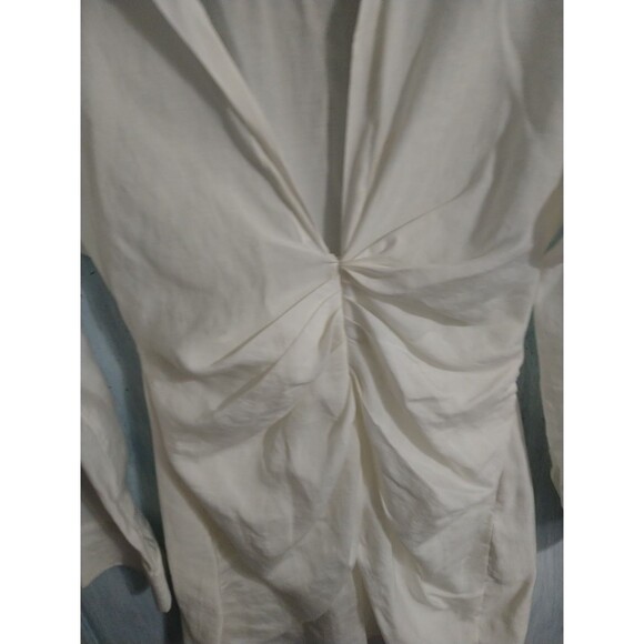 Zara V Neck Knee Length Collared Dress Small White Boho Y2K Classic - Picture 4 of 7